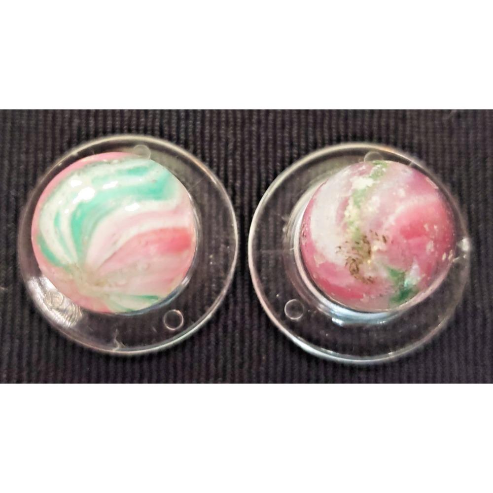 2 PEEWEE Onion Skin Pink And Green, White PEPERMINT Antique Marbles #203